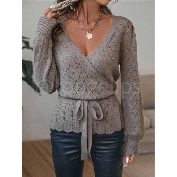 Mocha Brown Wrap Cardigan Long Lantern Sleeve Ties - Picture 2 of 10